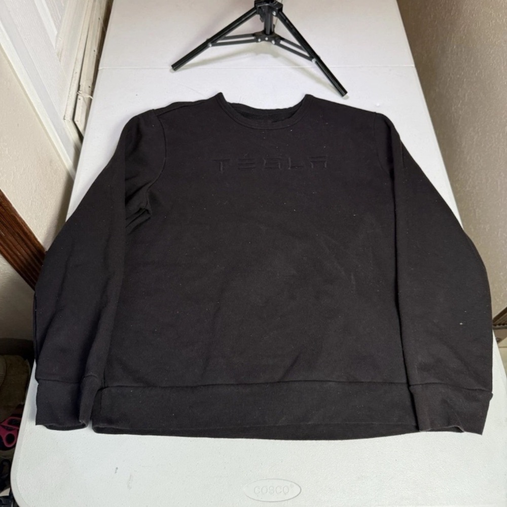 TESLA Black Crewneck Sweatshirt Car Automobile Women’s Sz XL